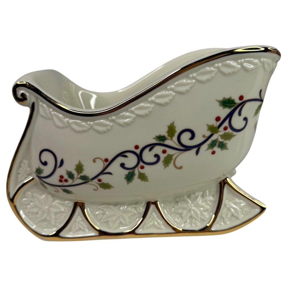 New Mikasa Fine Porcelain Holly Sleigh Centerpiece Bowl KT410 Christmas Decor - Picture 5 of 8